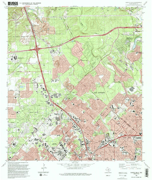 Classic USGS Castle Hills Texas 7.5'x7.5' Topo Map Image