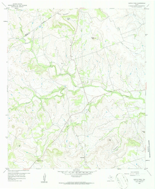 Classic USGS Castle Peak Texas 7.5'x7.5' Topo Map Image