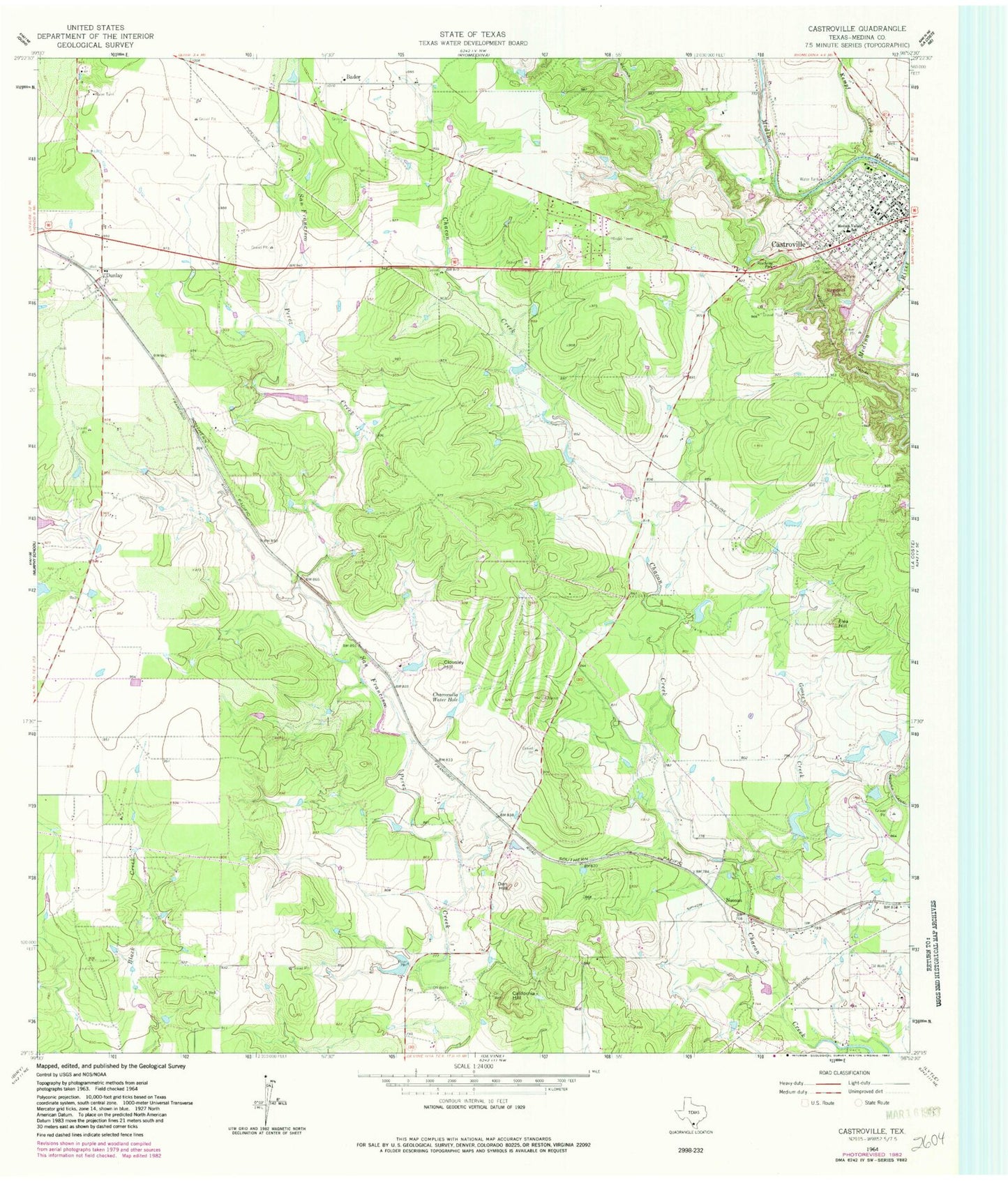 Classic USGS Castroville Texas 7.5'x7.5' Topo Map Image