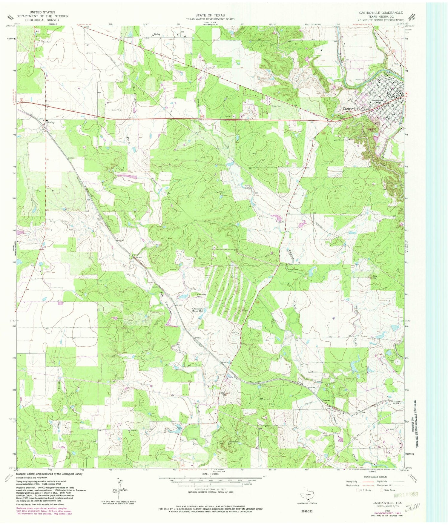 Classic USGS Castroville Texas 7.5'x7.5' Topo Map Image