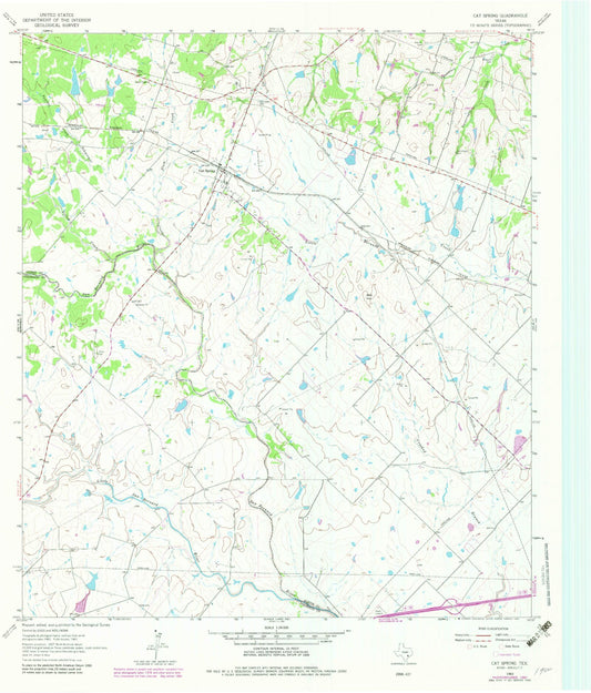 Classic USGS Cat Spring Texas 7.5'x7.5' Topo Map Image