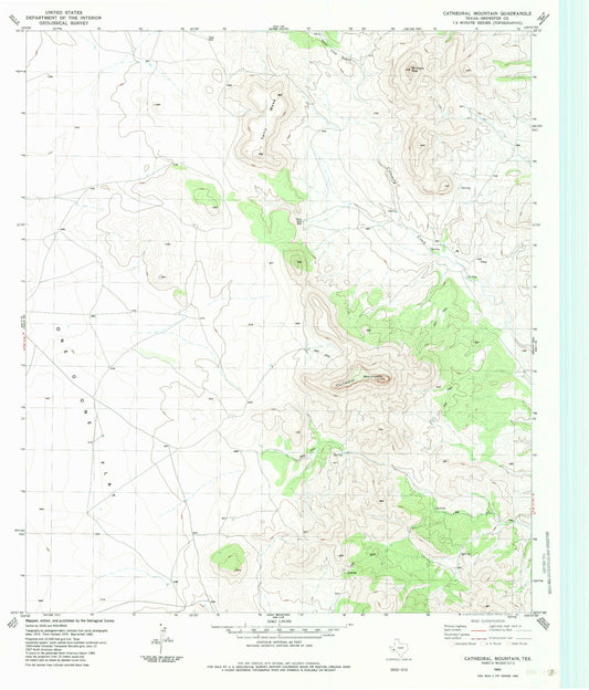 Classic USGS Cathedral Mountain Texas 7.5'x7.5' Topo Map Image