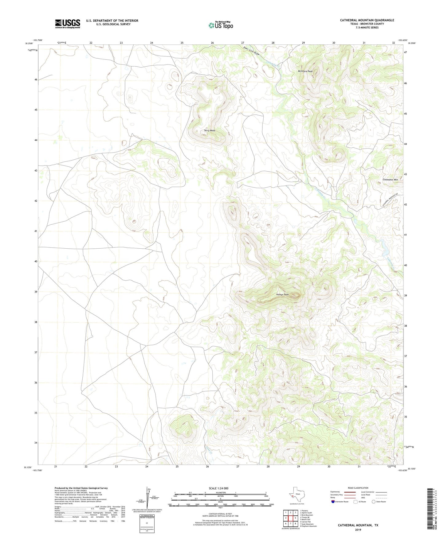Cathedral Mountain Texas US Topo Map Image