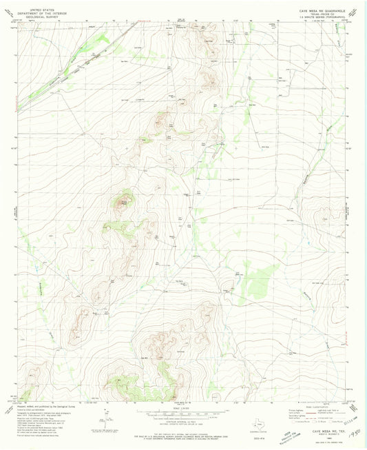 Classic USGS Cave Mesa NE Texas 7.5'x7.5' Topo Map Image