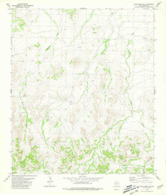 Classic USGS Cave Mesa SE Texas 7.5'x7.5' Topo Map Image