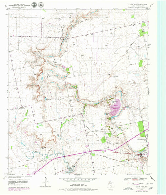 Classic USGS Cedar Bend Texas 7.5'x7.5' Topo Map Image