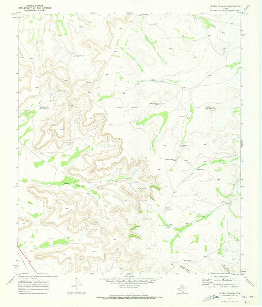 Classic USGS Cedar Canyon Texas 7.5'x7.5' Topo Map Image