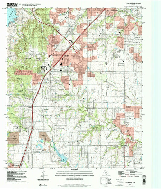 Classic USGS Cedar Hill Texas 7.5'x7.5' Topo Map Image