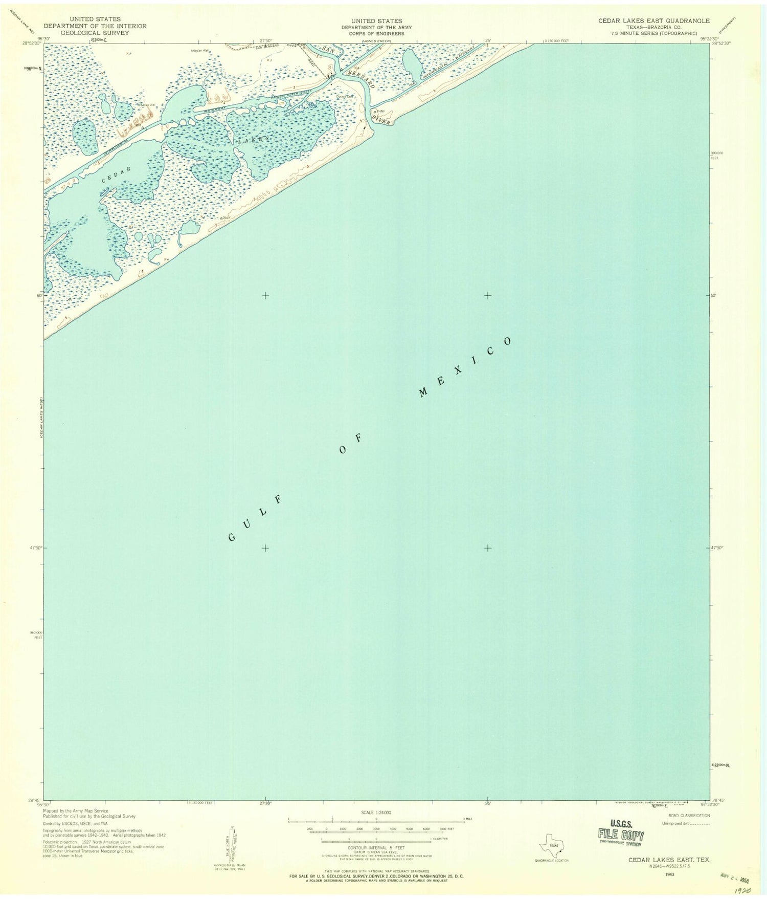 Classic USGS Cedar Lakes East Texas 7.5'x7.5' Topo Map Image