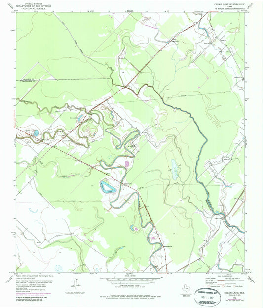 Classic USGS Cedar Lane Texas 7.5'x7.5' Topo Map Image