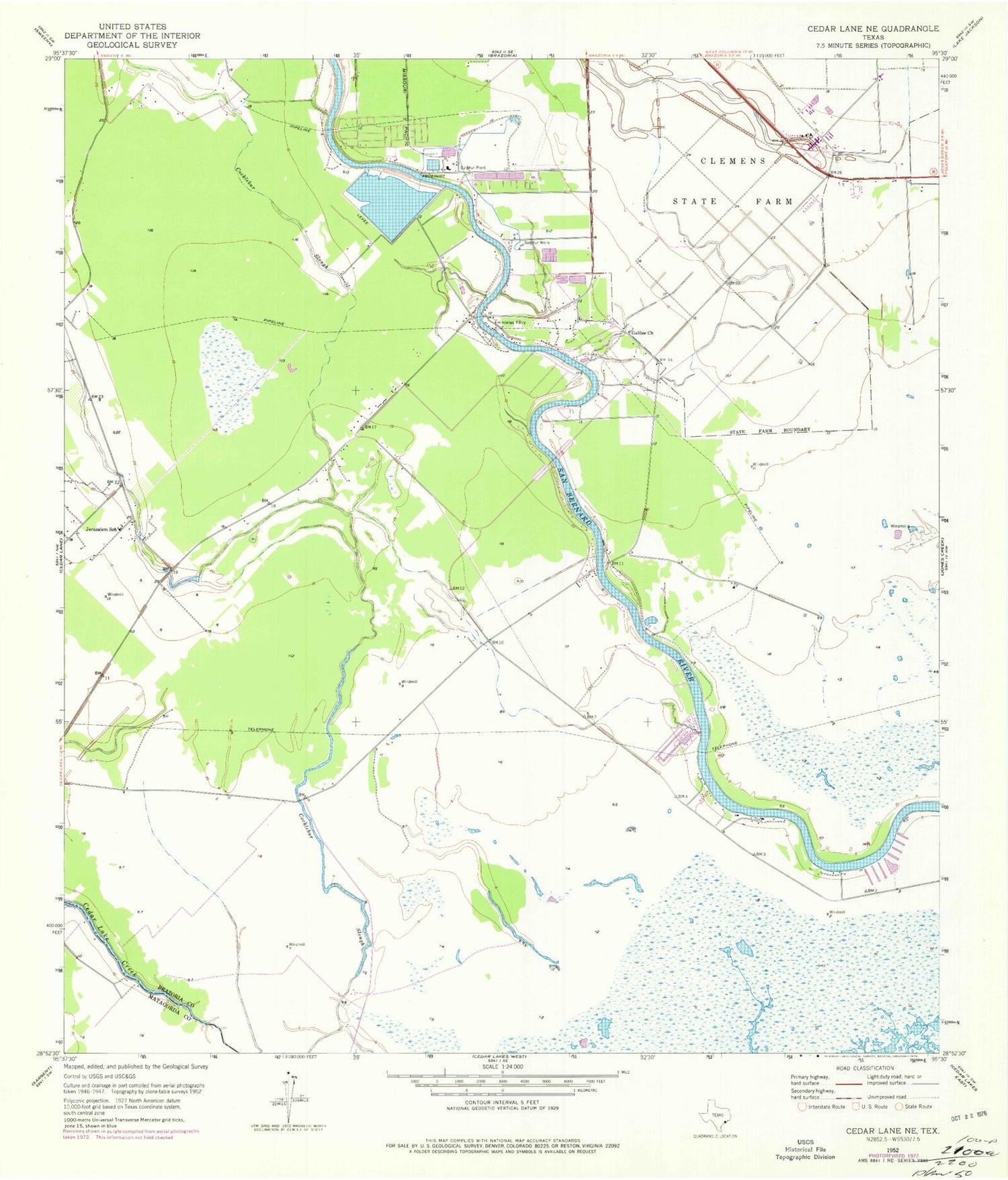 Classic USGS Cedar Lane NE Texas 7.5'x7.5' Topo Map Image