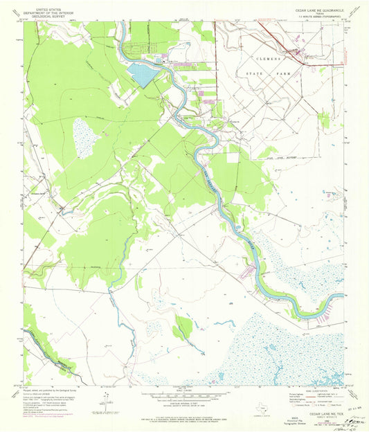 Classic USGS Cedar Lane NE Texas 7.5'x7.5' Topo Map Image