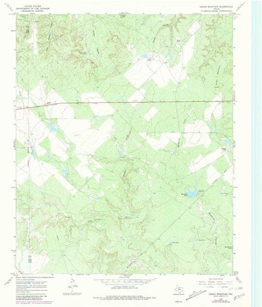Classic USGS Cedar Mountain Texas 7.5'x7.5' Topo Map Image