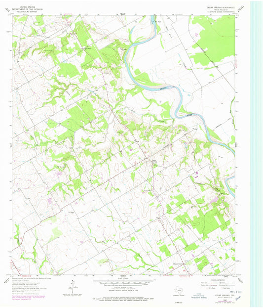 Classic USGS Cedar Springs Texas 7.5'x7.5' Topo Map Image