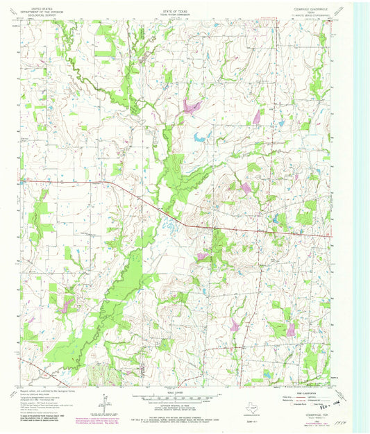 Classic USGS Cedarvale Texas 7.5'x7.5' Topo Map Image