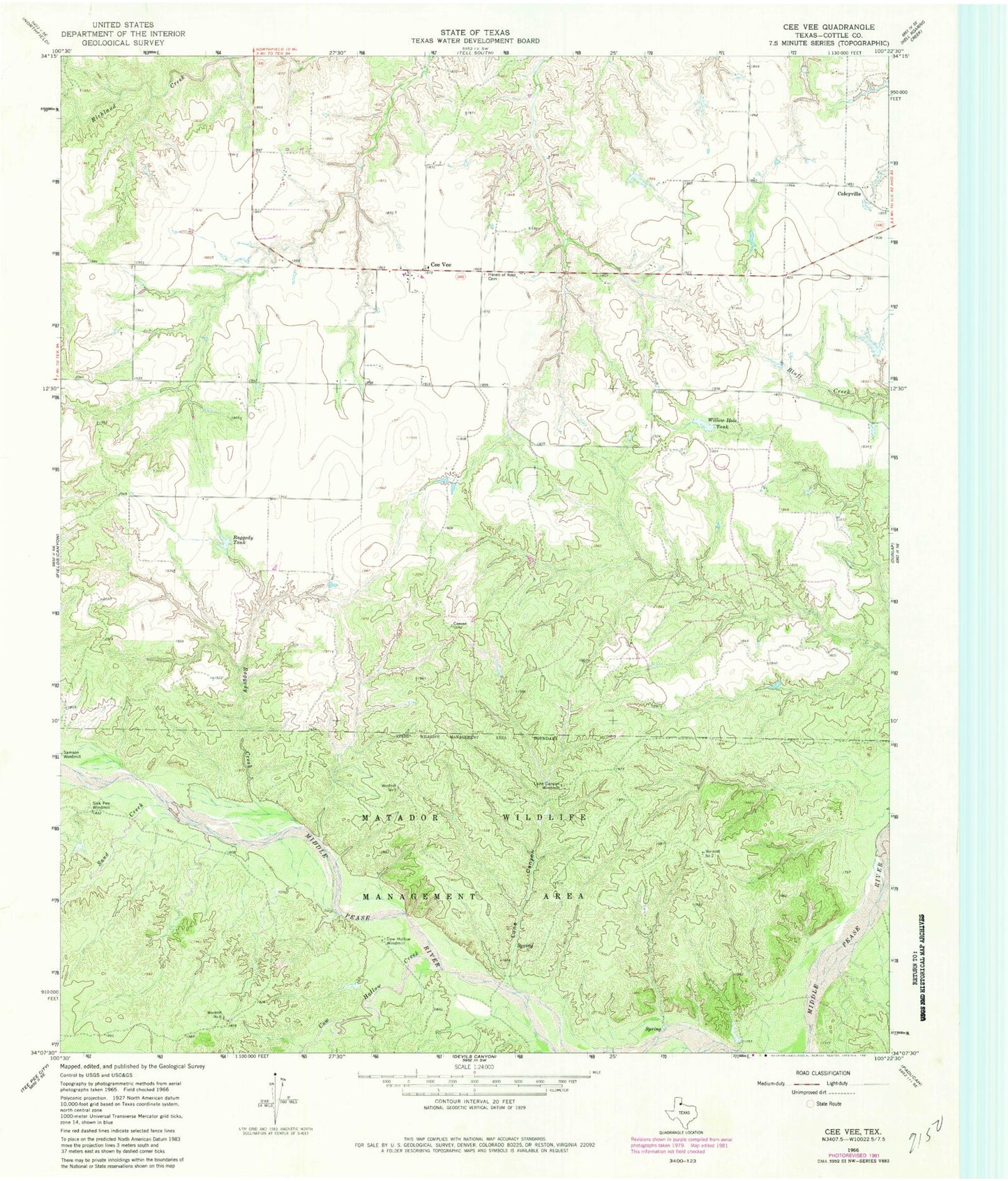 Classic USGS Cee Vee Texas 7.5'x7.5' Topo Map Image