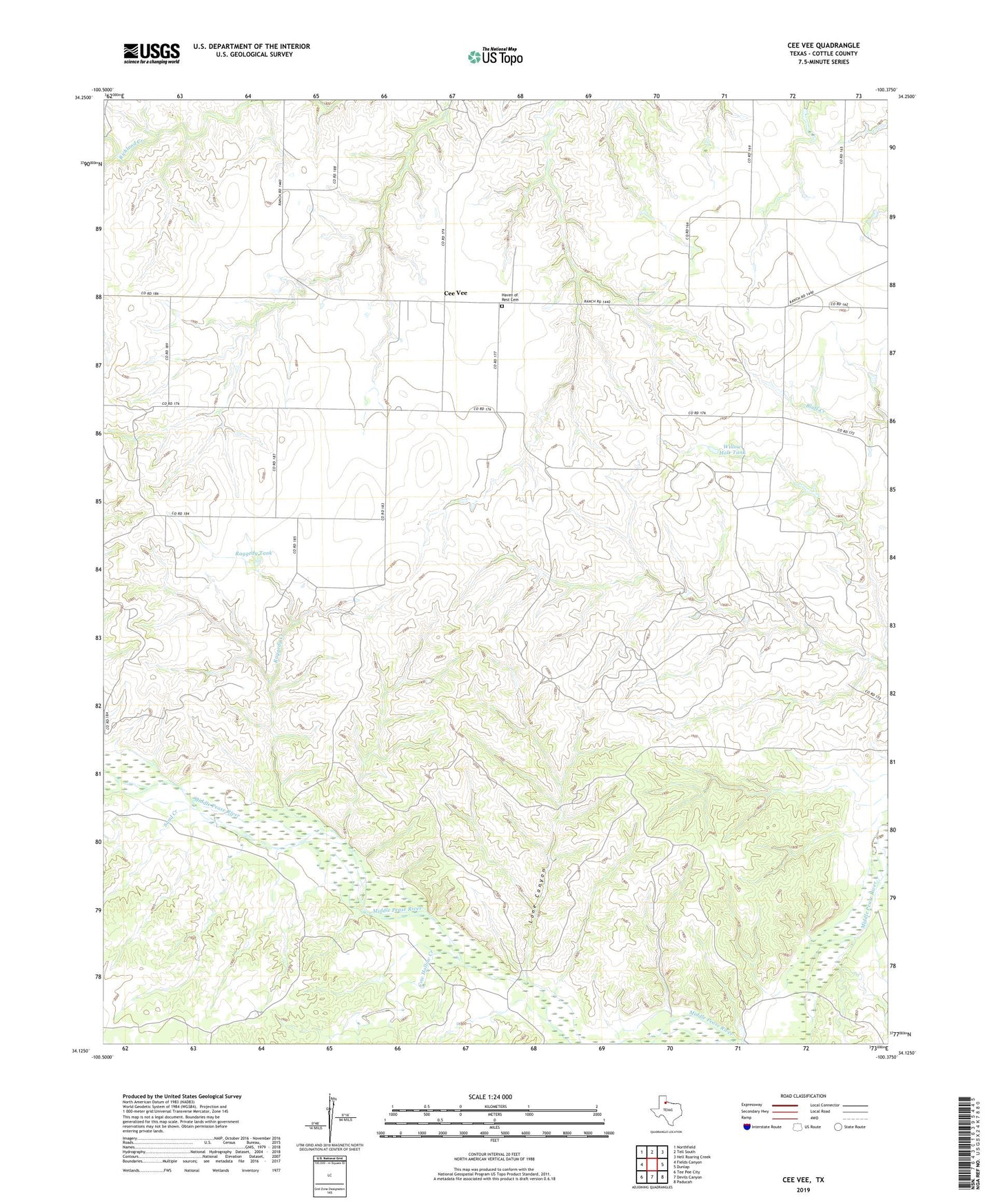 Cee Vee Texas US Topo Map Image