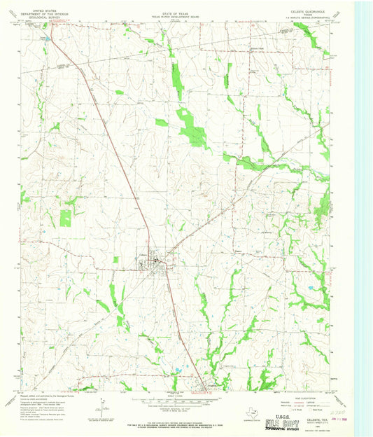 Classic USGS Celeste Texas 7.5'x7.5' Topo Map Image