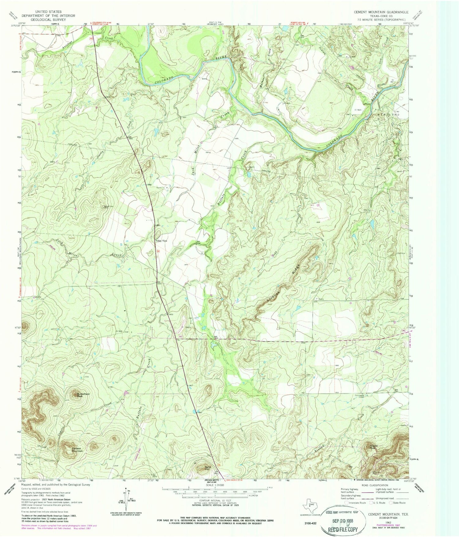 Classic USGS Cement Mountain Texas 7.5'x7.5' Topo Map Image