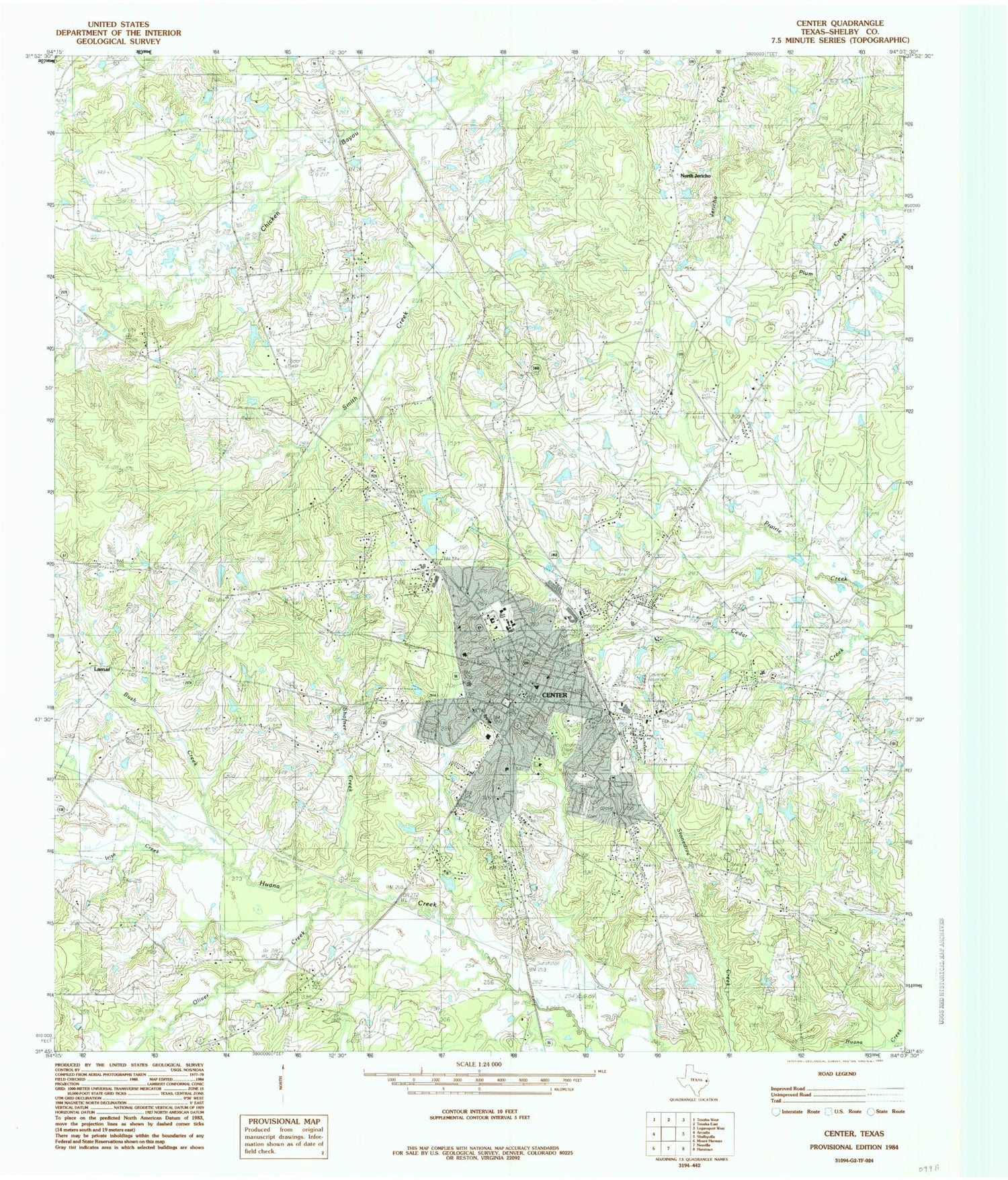 Classic USGS Center Texas 7.5'x7.5' Topo Map Image