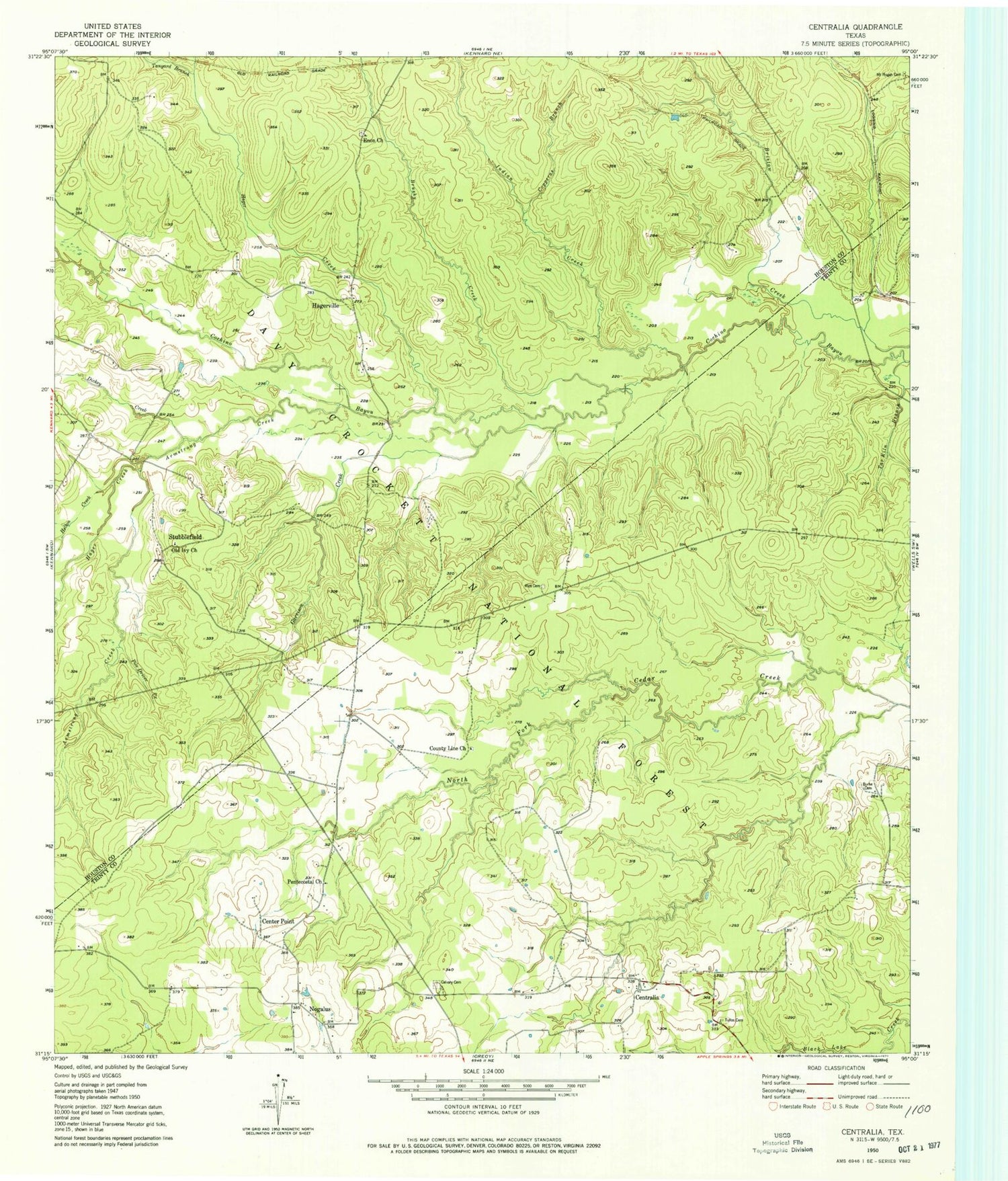 Classic USGS Centralia Texas 7.5'x7.5' Topo Map Image
