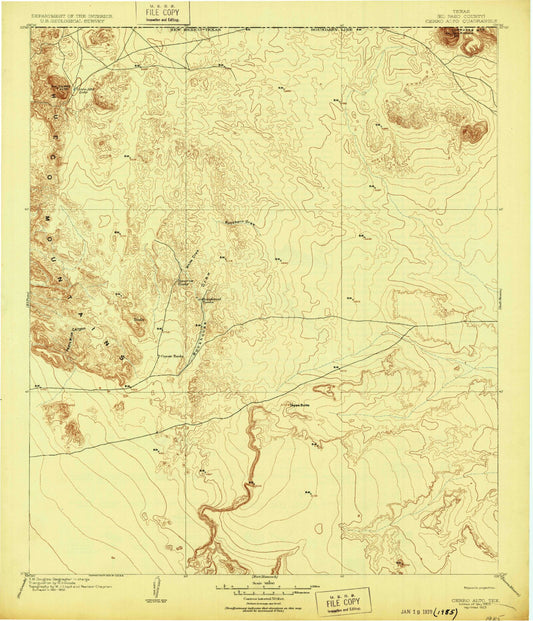 Historic 1903 Cerro Alto Texas 30'x30' Topo Map Image