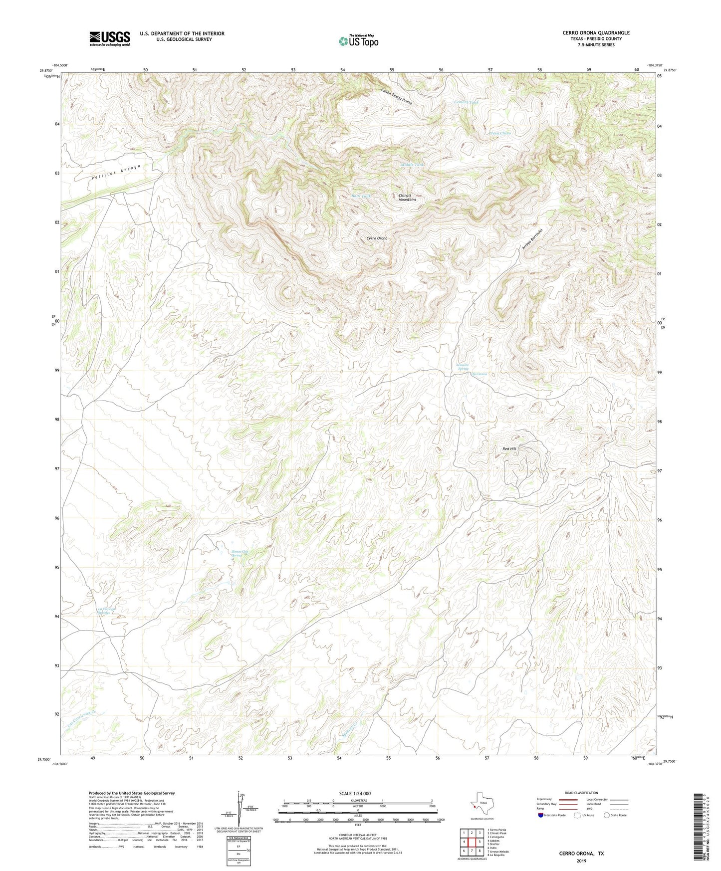 Cerro Orona Texas US Topo Map Image