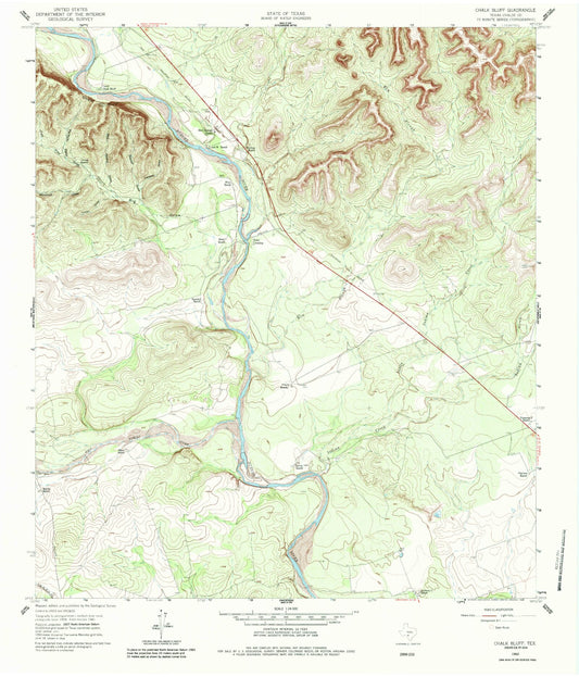 Classic USGS Chalk Bluff Texas 7.5'x7.5' Topo Map Image