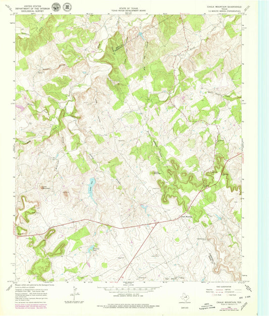 Classic USGS Chalk Mountain Texas 7.5'x7.5' Topo Map Image