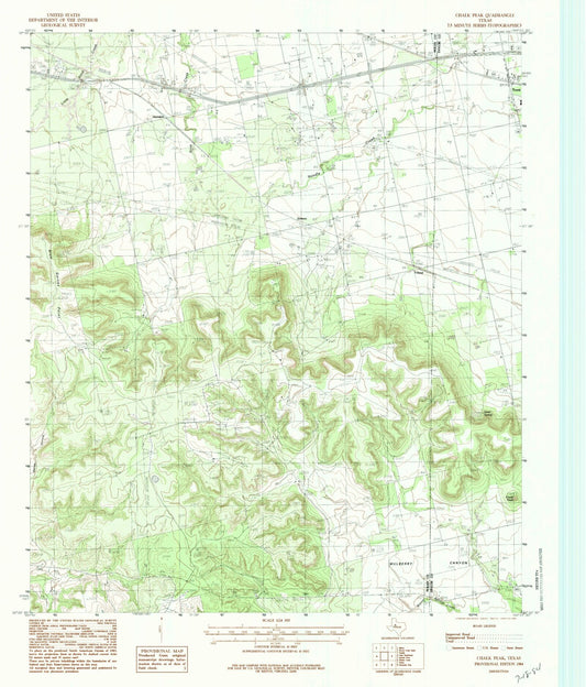 Classic USGS Chalk Peak Texas 7.5'x7.5' Topo Map Image