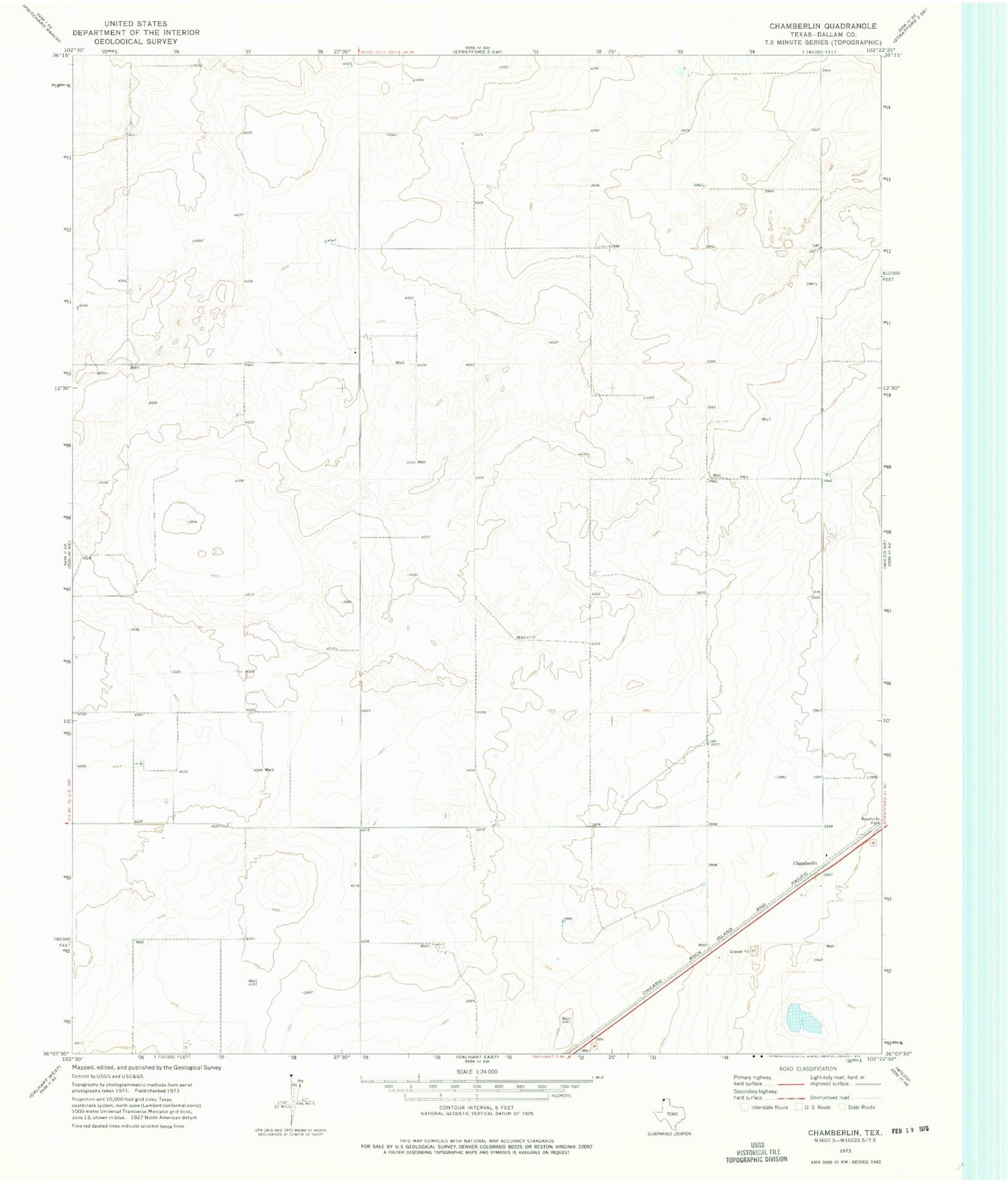 Classic USGS Chamberlin Texas 7.5'x7.5' Topo Map Image