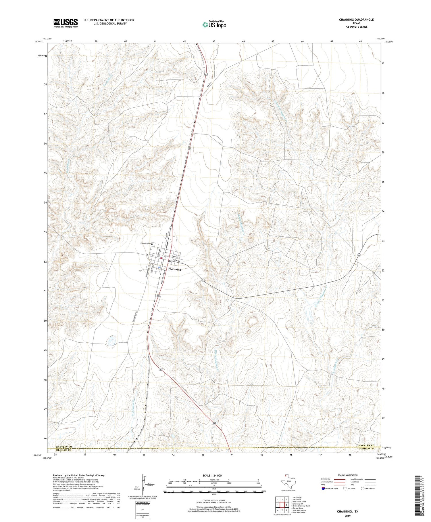 Channing Texas US Topo Map Image