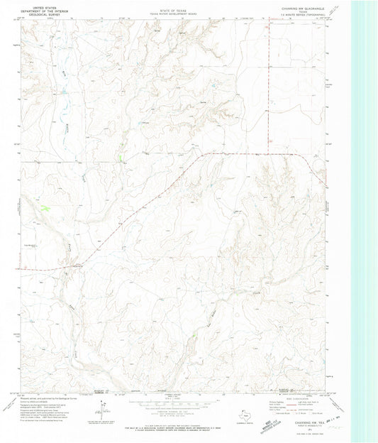 Classic USGS Channing NW Texas 7.5'x7.5' Topo Map Image