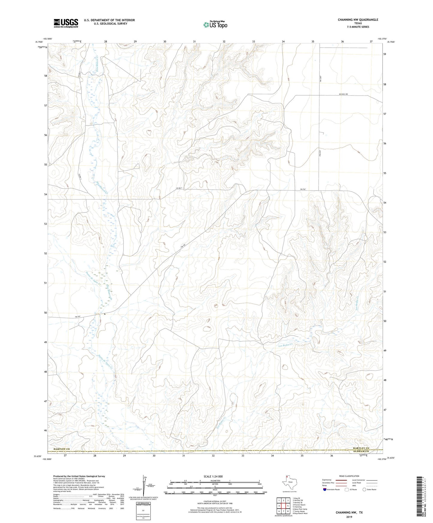 Channing NW Texas US Topo Map Image
