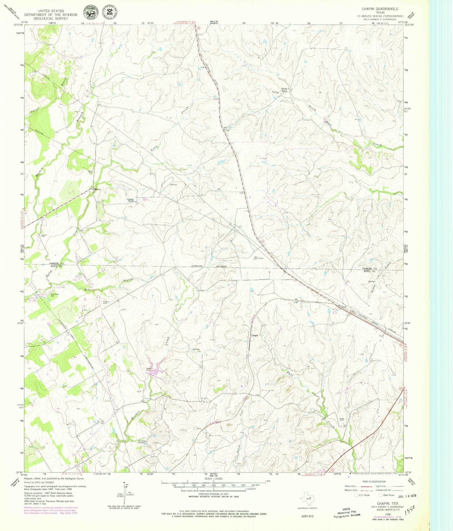 Classic USGS Chapin Texas 7.5'x7.5' Topo Map Image