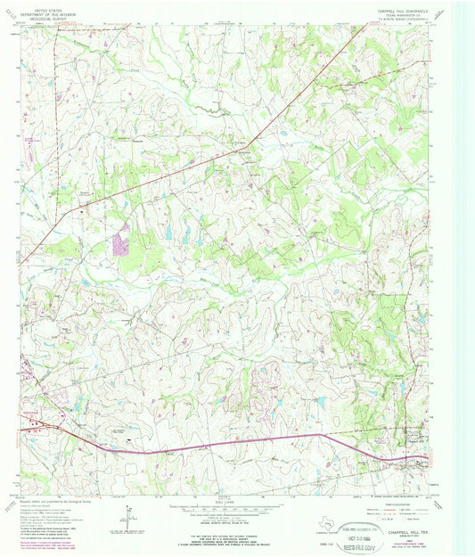 Classic USGS Chappell Hill Texas 7.5'x7.5' Topo Map Image