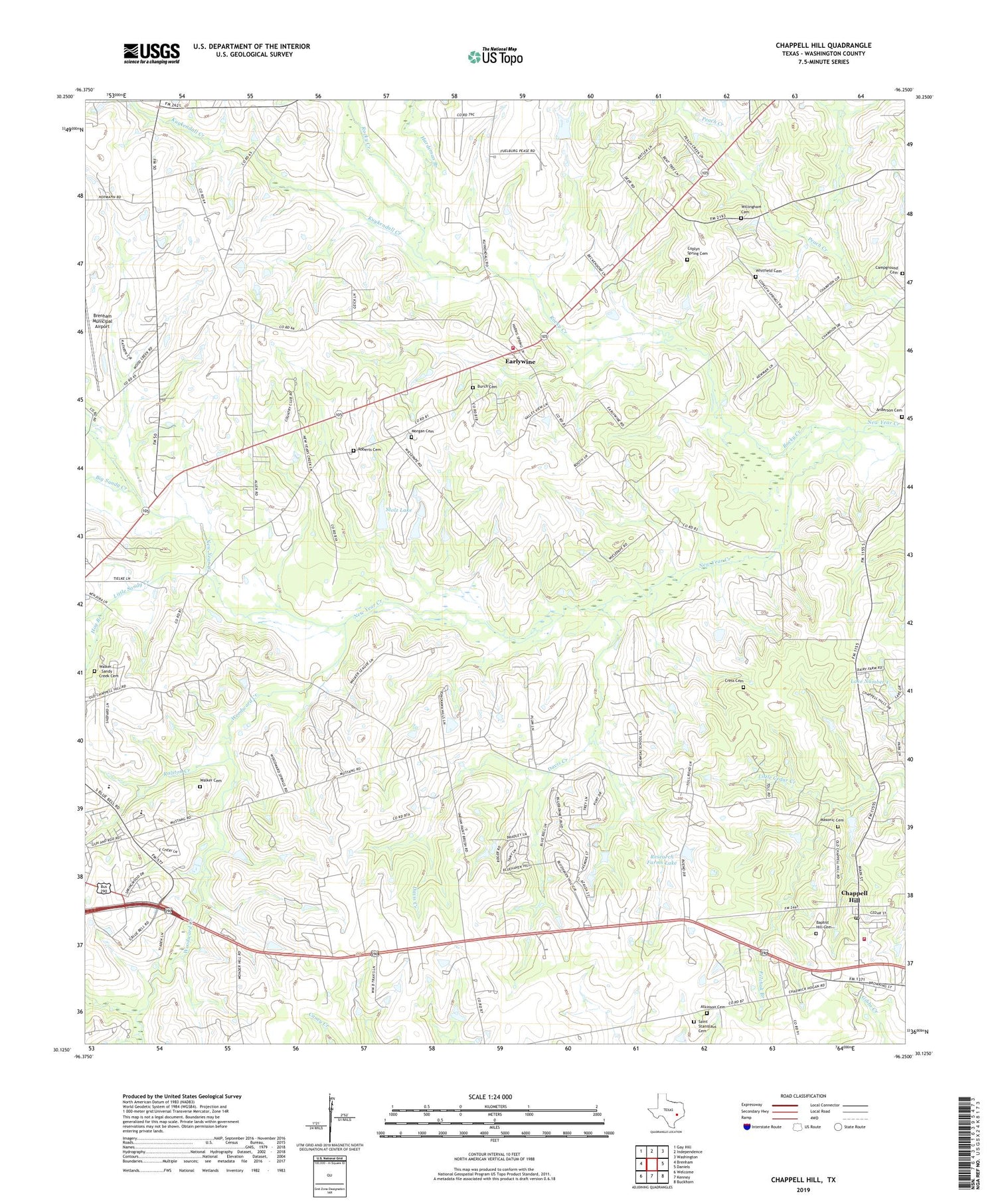 Chappell Hill Texas US Topo Map Image