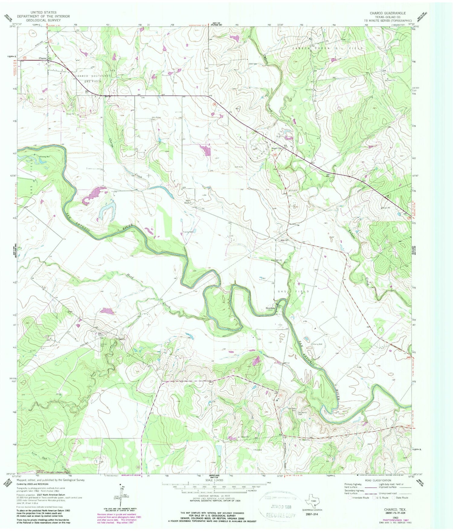 Classic USGS Charco Texas 7.5'x7.5' Topo Map Image