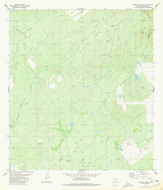 Classic USGS Chargos Creek Texas 7.5'x7.5' Topo Map Image