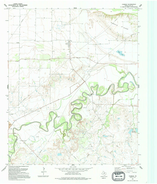 Classic USGS Charlie Texas 7.5'x7.5' Topo Map Image