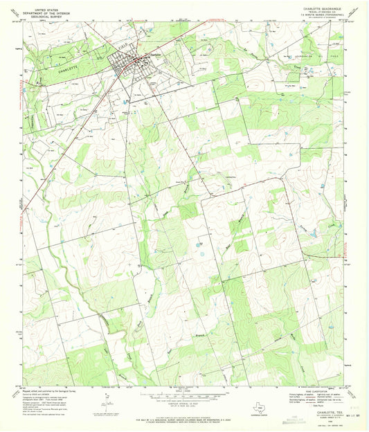 Classic USGS Charlotte Texas 7.5'x7.5' Topo Map Image
