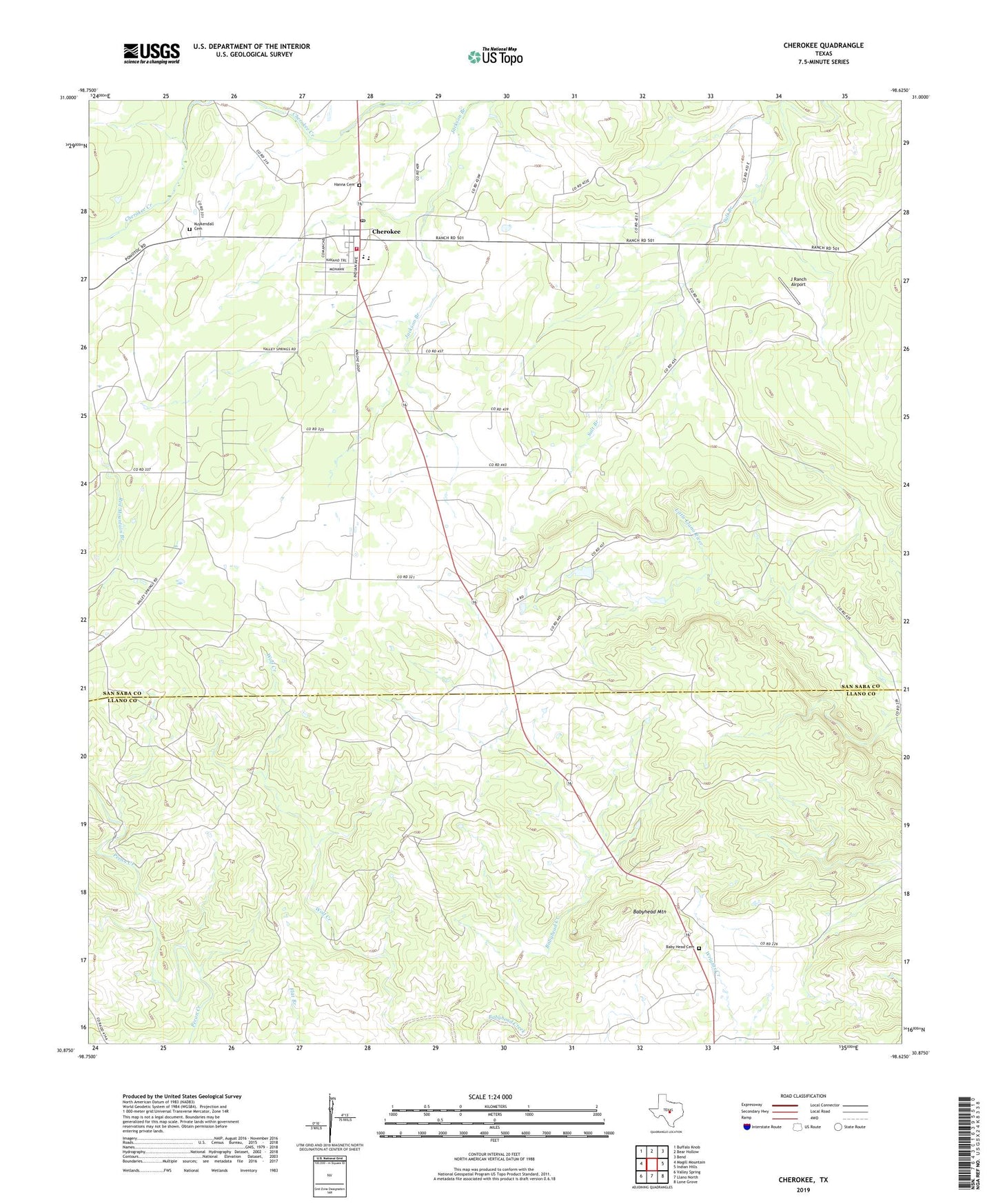 Cherokee Texas US Topo Map Image
