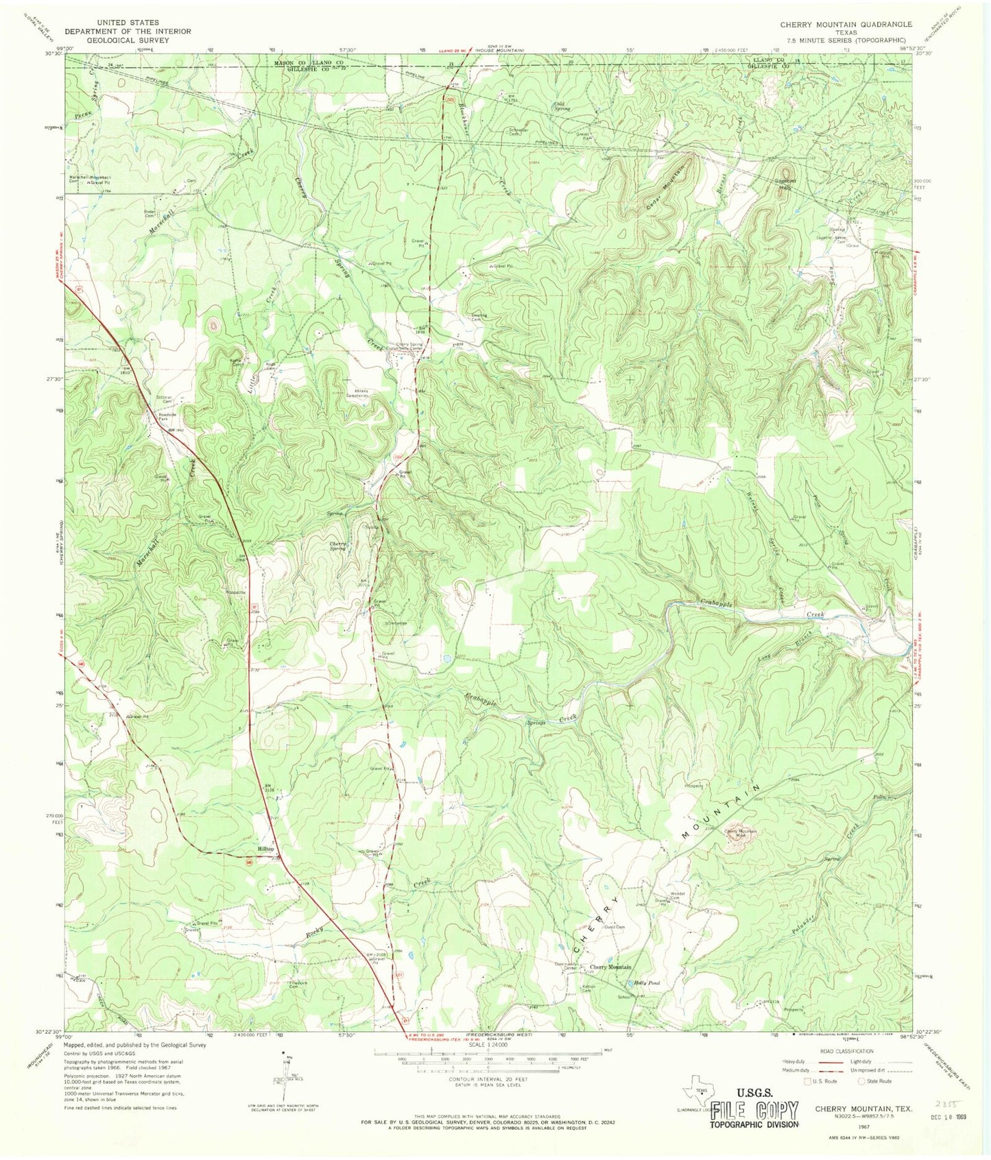 Classic USGS Cherry Mountain Texas 7.5'x7.5' Topo Map Image