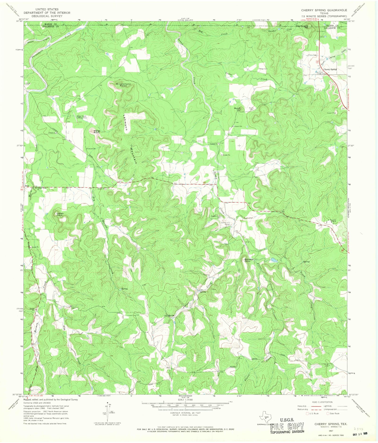 Classic USGS Cherry Spring Texas 7.5'x7.5' Topo Map – MyTopo Map Store