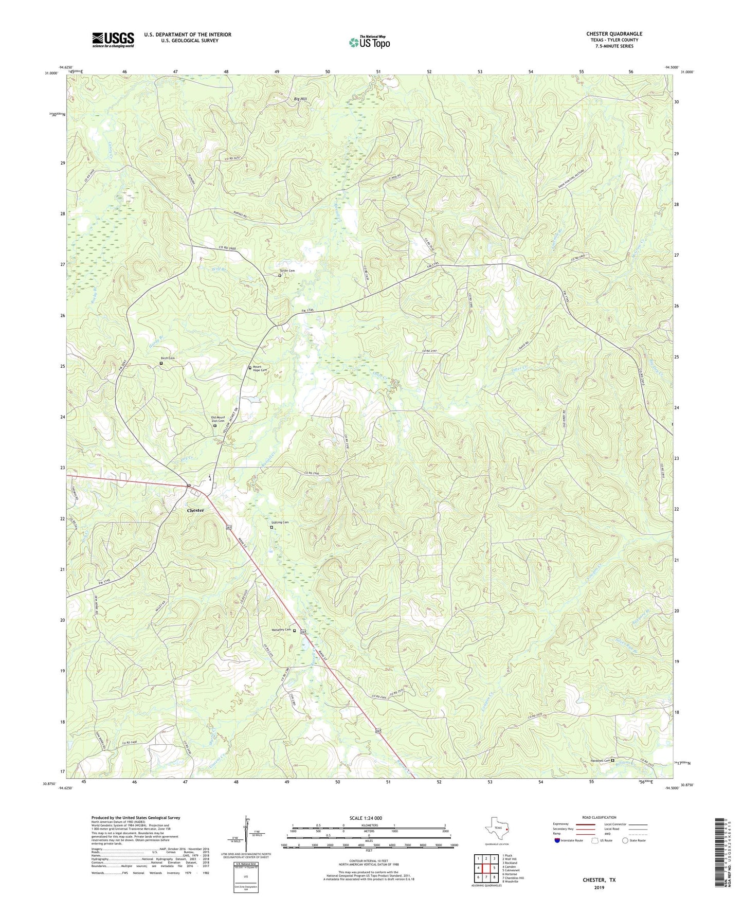 Chester Texas US Topo Map Image