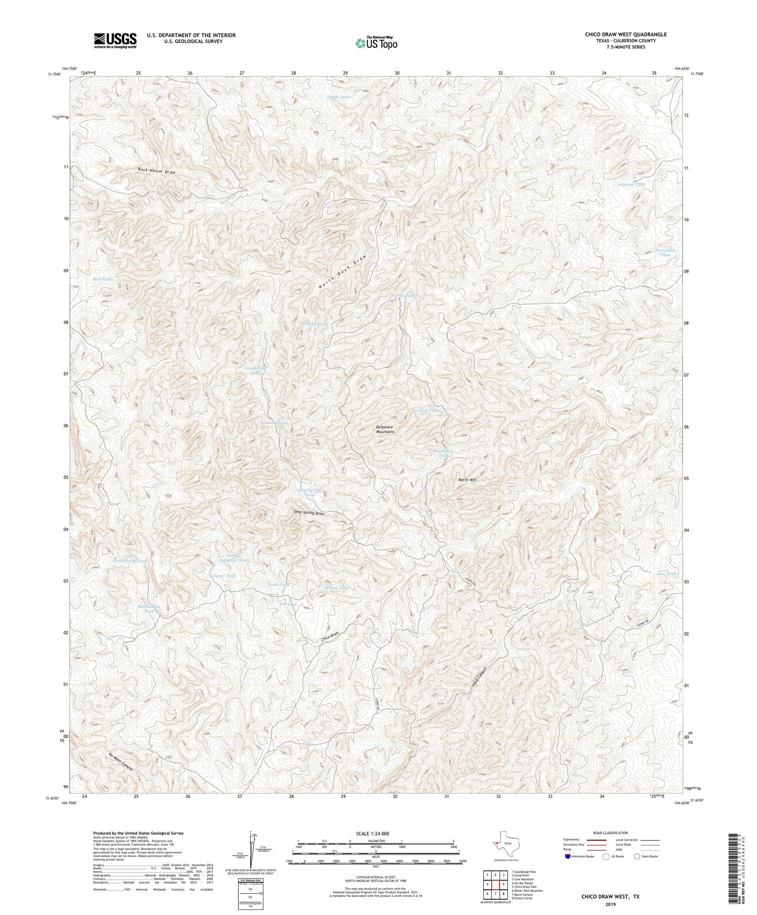 Chico Draw West Texas US Topo Map Image