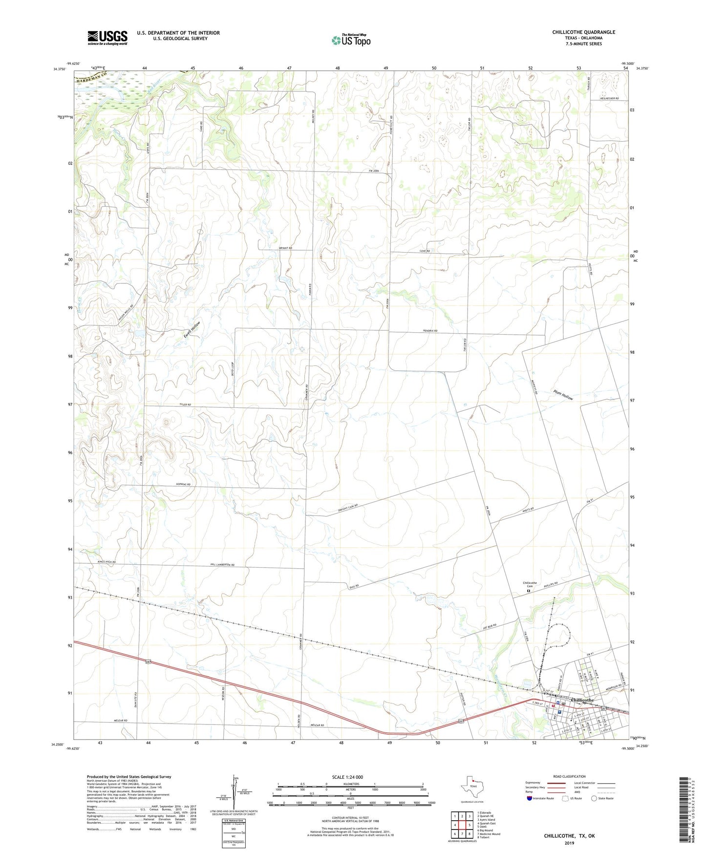 Chillicothe Texas US Topo Map Image