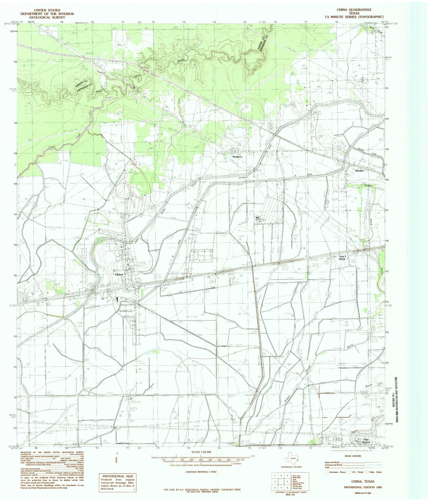 Classic USGS China Texas 7.5'x7.5' Topo Map Image