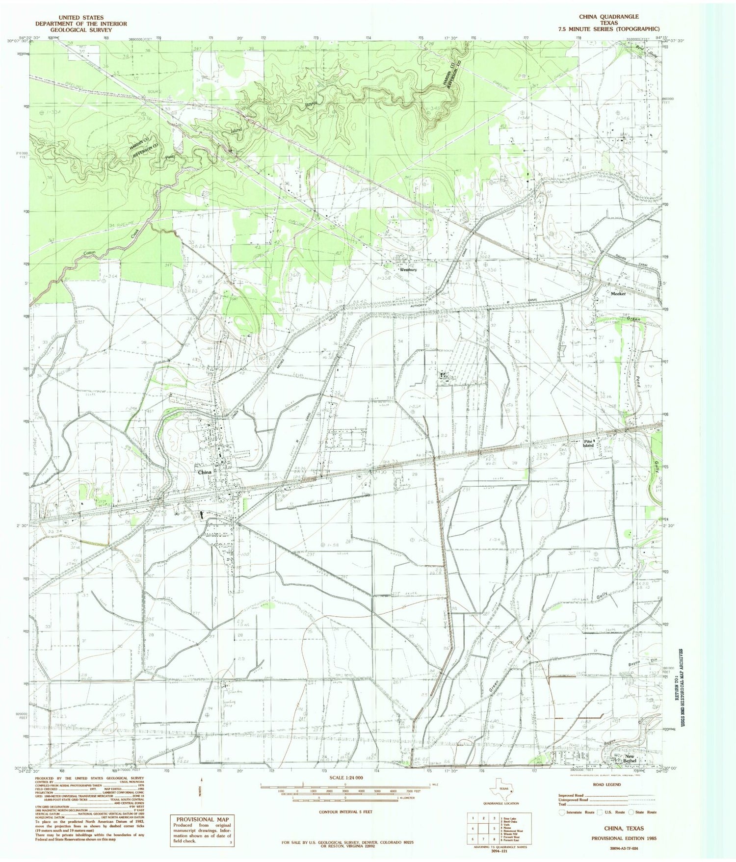 Classic USGS China Texas 7.5'x7.5' Topo Map Image