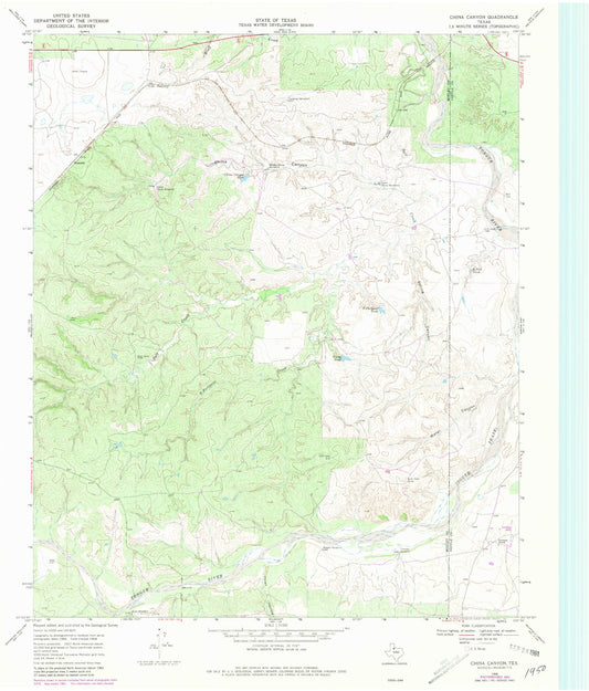 Classic USGS China Canyon Texas 7.5'x7.5' Topo Map Image